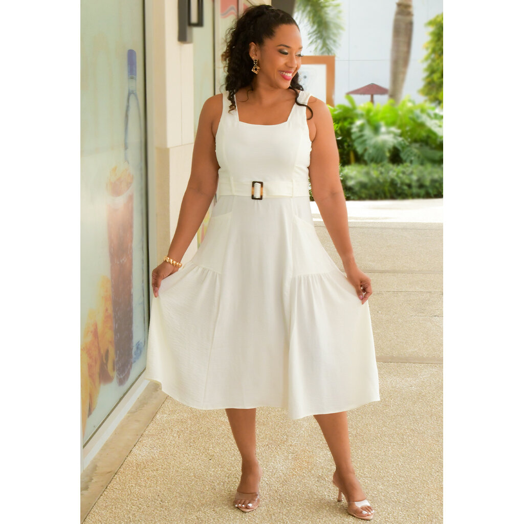 KIVEN- Solid Armhole Square Neck Dress