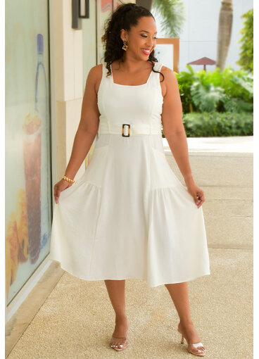 Nina Leonard KIVEN- Solid Armhole Square Neck Dress