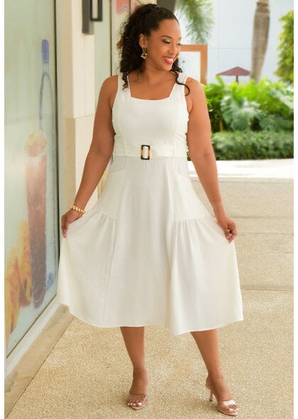 Nina Leonard KIVEN- Solid Armhole Square Neck Dress