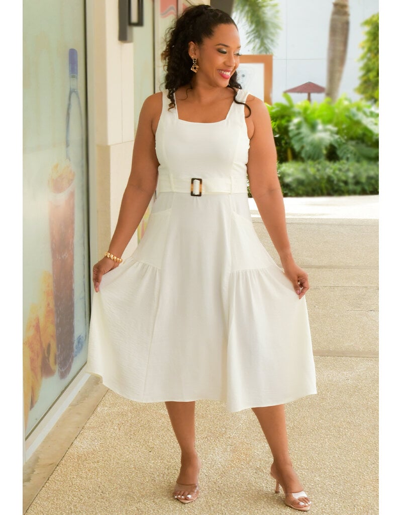 Nina Leonard KIVEN- Solid Armhole Square Neck Dress