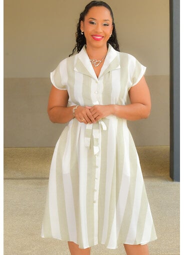 NOCHET- Stripe Button Down Dress with Collar