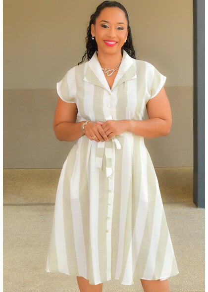 NOCHET- Stripe Button Down Dress with Collar