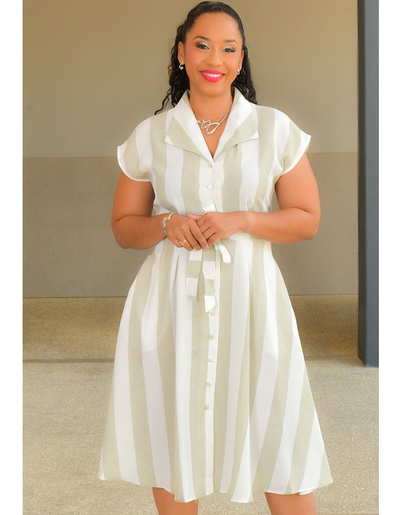 NOCHET- Stripe Button Down Dress with Collar