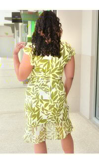 Shelby & Palmer RETTI- Leaf Print Dress with Chiffon Frill Arms