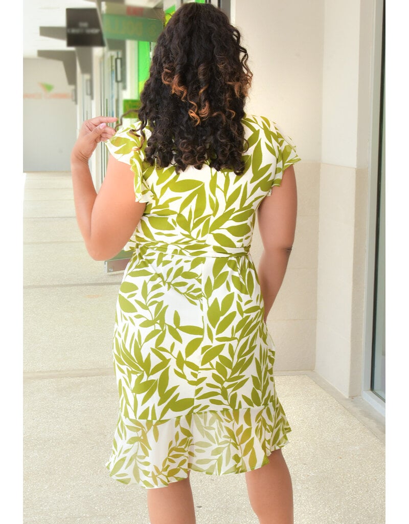 Shelby & Palmer RETTI- Leaf Print Dress with Chiffon Frill Arms