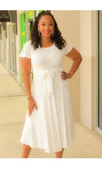 Signature ROYALTY- Short Sleeve Round Neck Dress with Tie