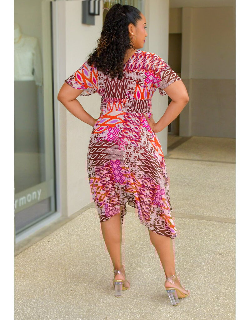 FIVIA- Printed Lap Top Dress with Elastic Waist