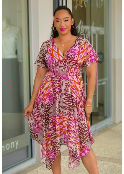 FIVIA- Printed Lap Top Dress with Elastic Waist