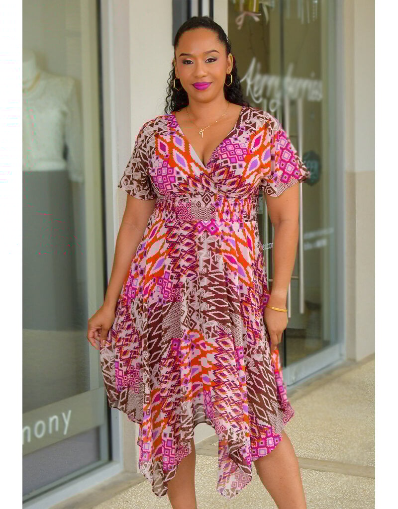 FIVIA- Printed Lap Top Dress with Elastic Waist