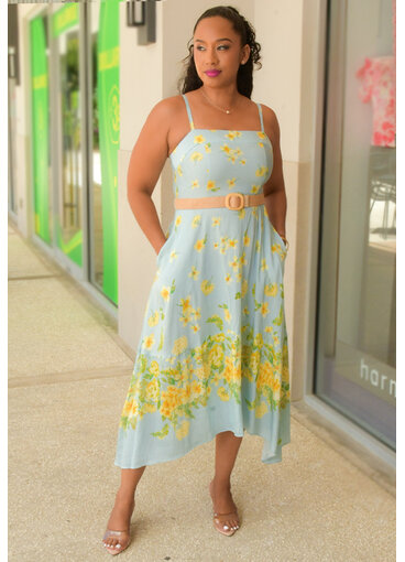 Maison Tara KAELO- Floral Spaghetti Strap Dress with Belt