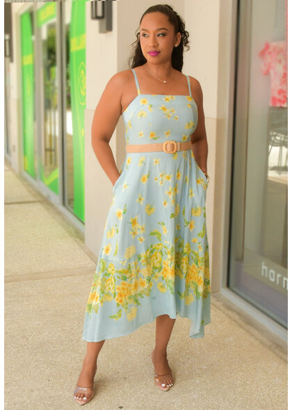 Maison Tara KAELO- Floral Spaghetti Strap Dress with Belt