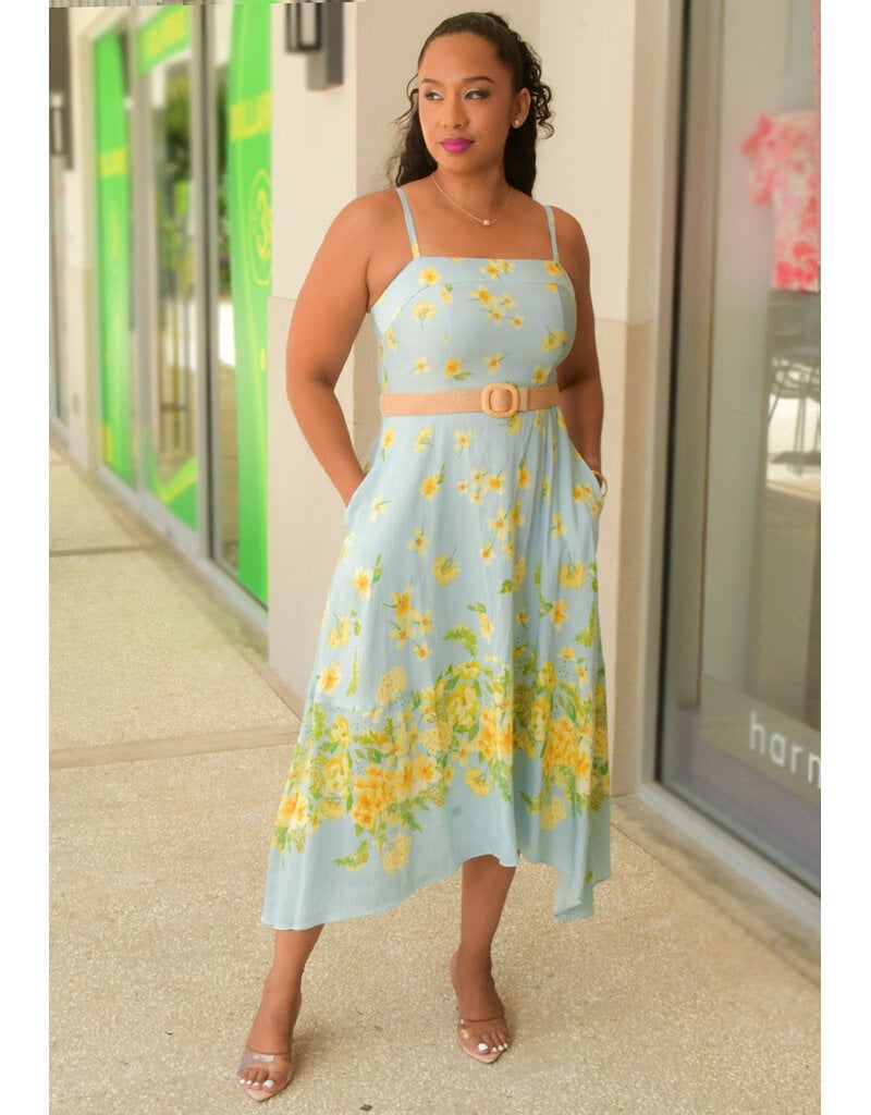 Maison Tara KAELO- Floral Spaghetti Strap Dress with Belt
