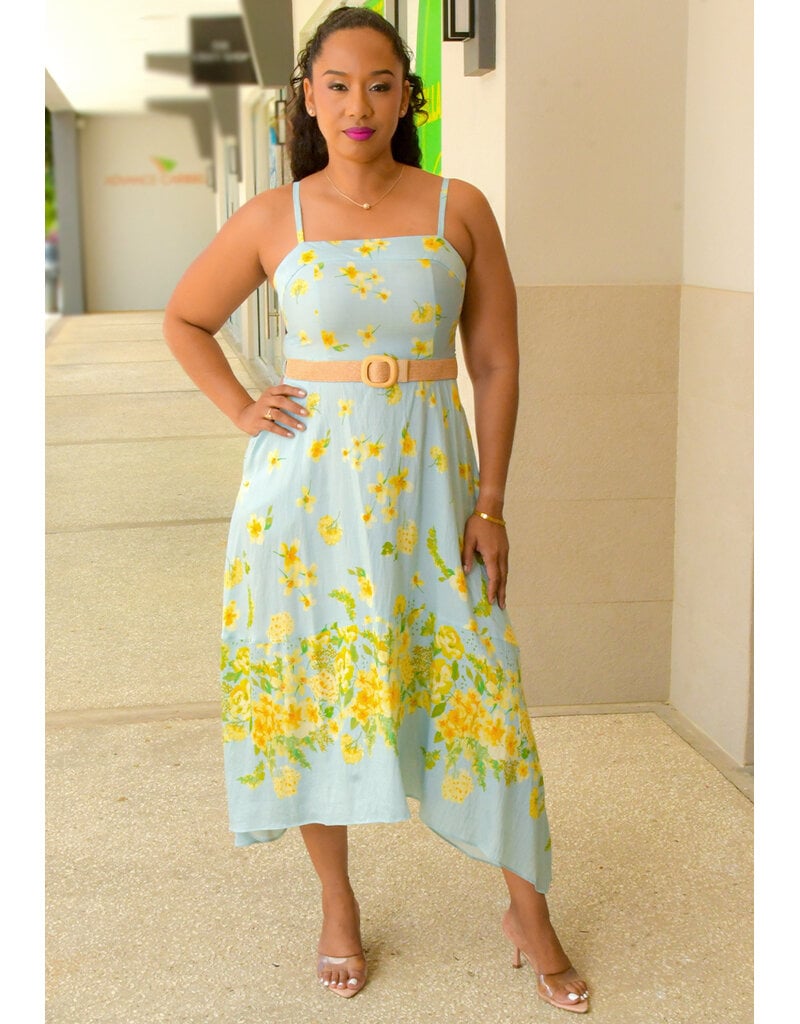 Maison Tara KAELO- Floral Spaghetti Strap Dress with Belt