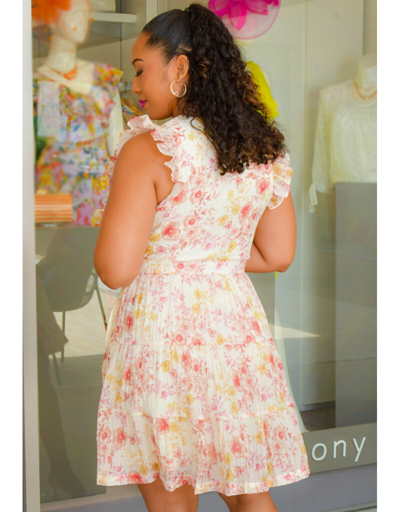 KENGER- Floral Lap Top Dress with Frill Arms