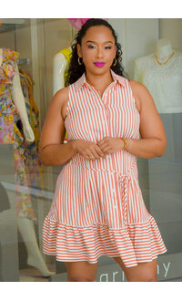 Maison Tara KIEEN- Stripe Button Down Armhole Dress with Collar