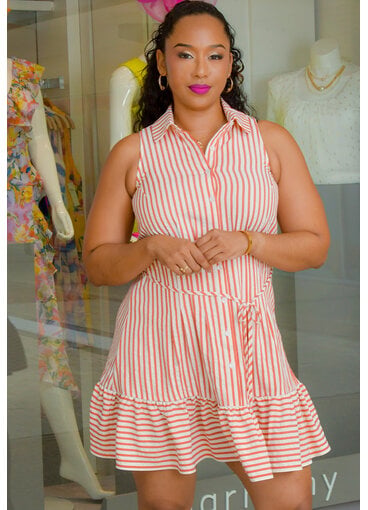 Maison Tara KIEEN- Stripe Button Down Armhole Dress with Collar