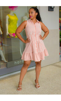 Maison Tara KIEEN- Stripe Button Down Armhole Dress with Collar