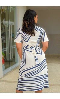 FIGUEROA & FLOWER KLEMENT- Line Print Button Down Dress with Collar