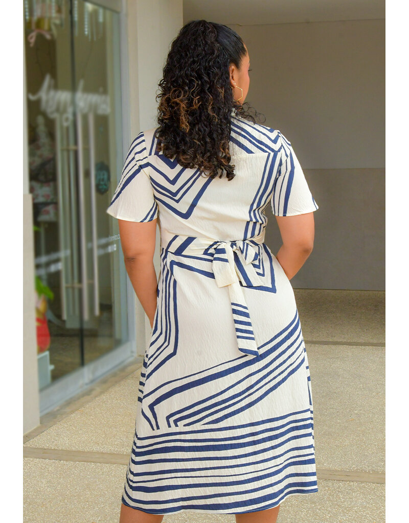 FIGUEROA & FLOWER KLEMENT- Line Print Button Down Dress with Collar