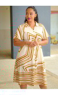 FIGUEROA & FLOWER KLEMENT- Line Print Button Down Dress with Collar