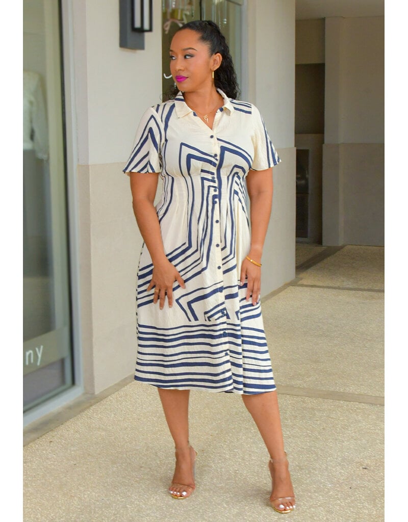 FIGUEROA & FLOWER KLEMENT- Line Print Button Down Dress with Collar