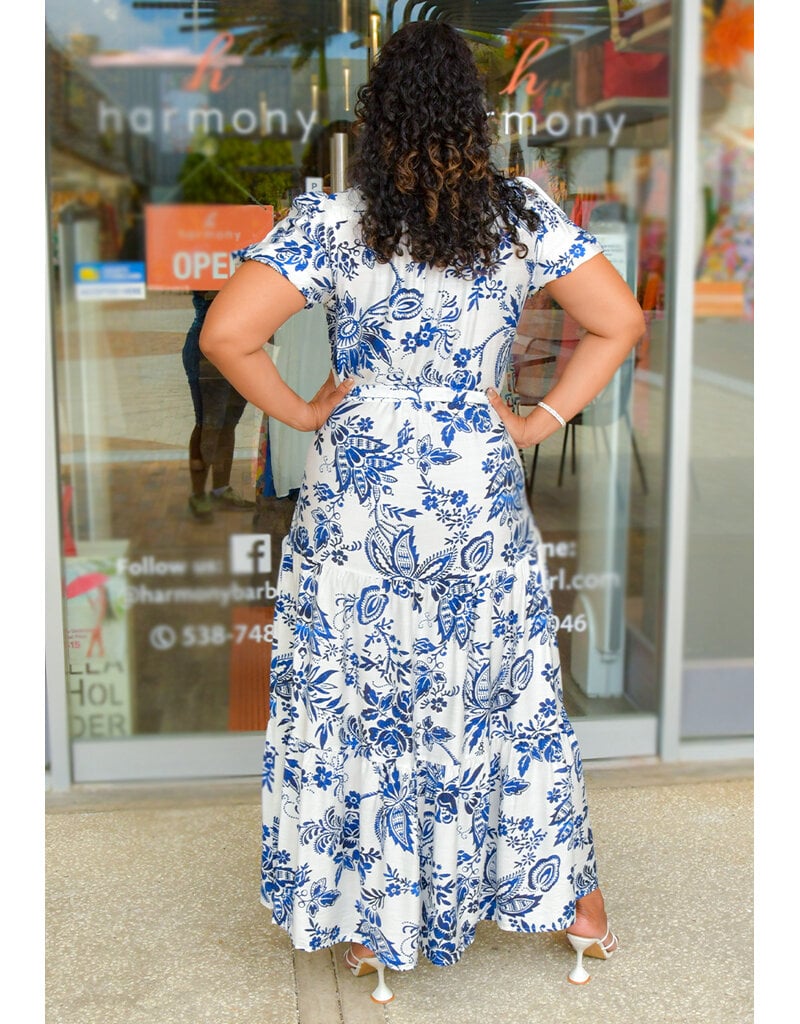 MSK KODEY- Long Printed Button Down Dress with Puff Sleeve