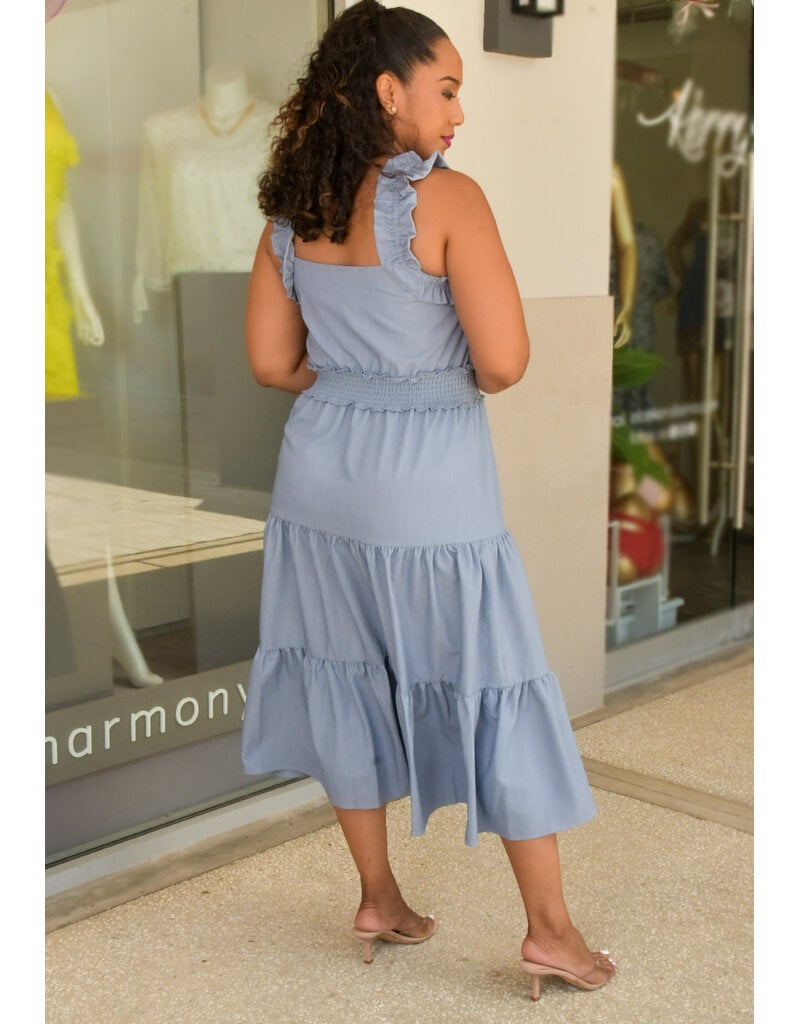 GLAMOUR KYIA- Solid Elastic Waist Ruffle Strap Dress