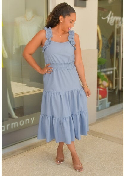 GLAMOUR KYIA- Solid Elastic Waist Ruffle Strap Dress