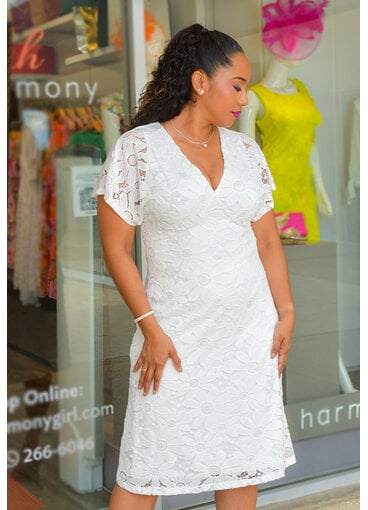 LANVI- V Neck Dress with Broad Shoulders