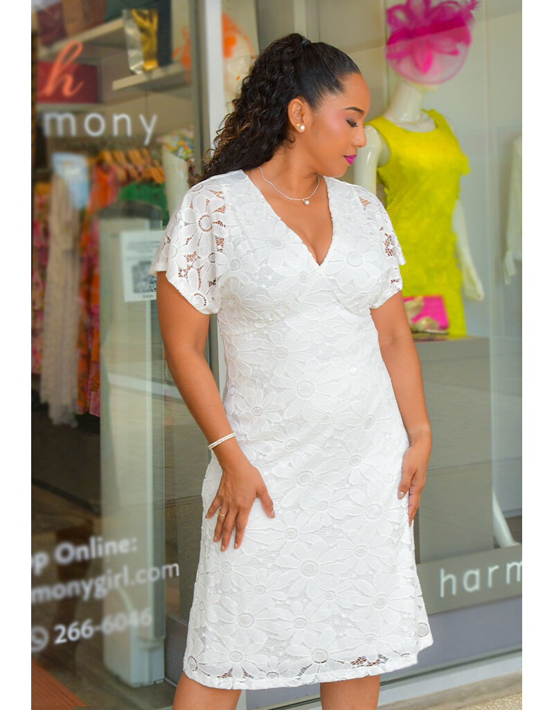LANVI- V Neck Dress with Broad Shoulders
