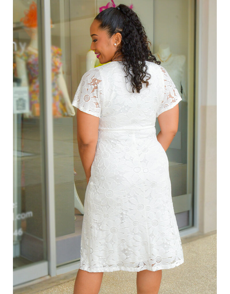 LANVI- V Neck Dress with Broad Shoulders