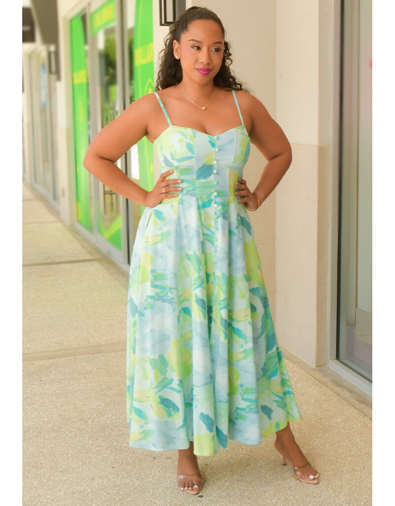 NAVA- Long Printed Spaghetti Strap Dress