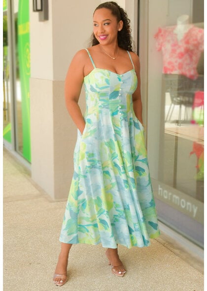 NAVA- Long Printed Spaghetti Strap Dress