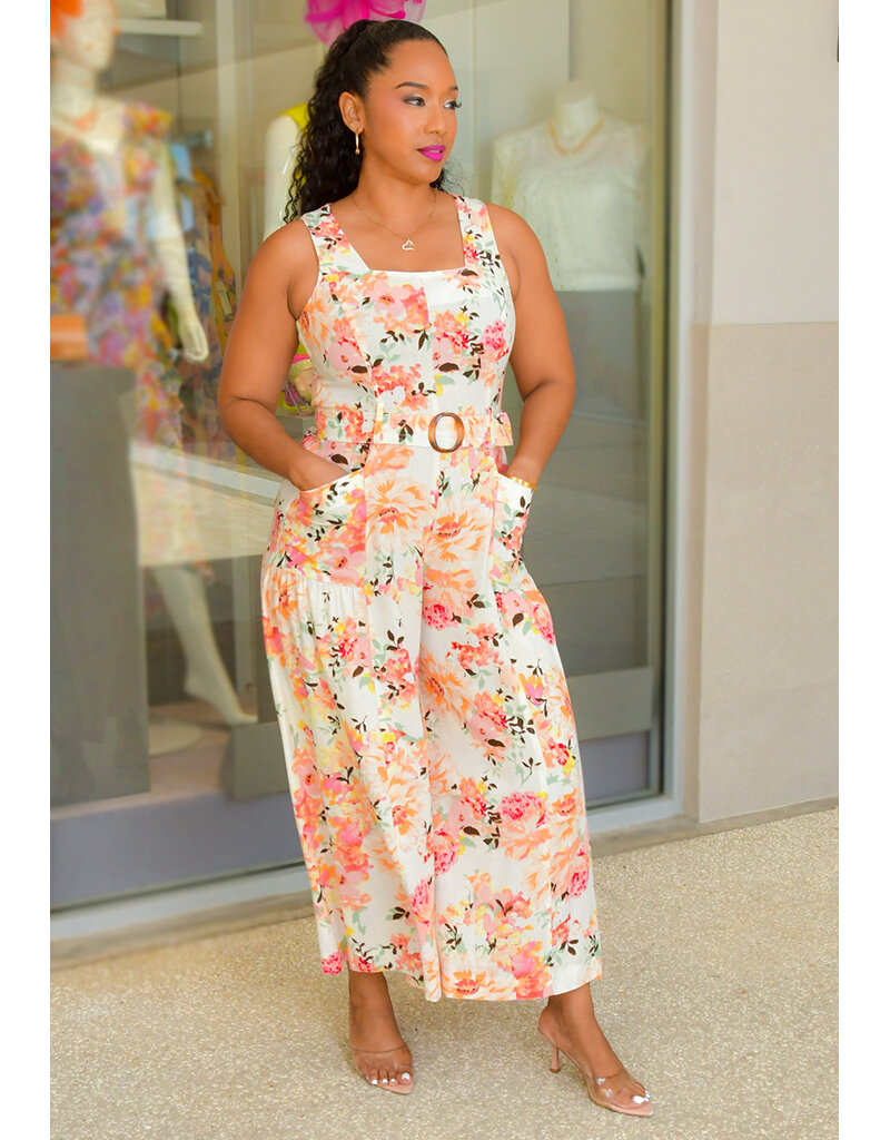 Maison Tara NIVEN- Floral Square Neck Jumper with Belt