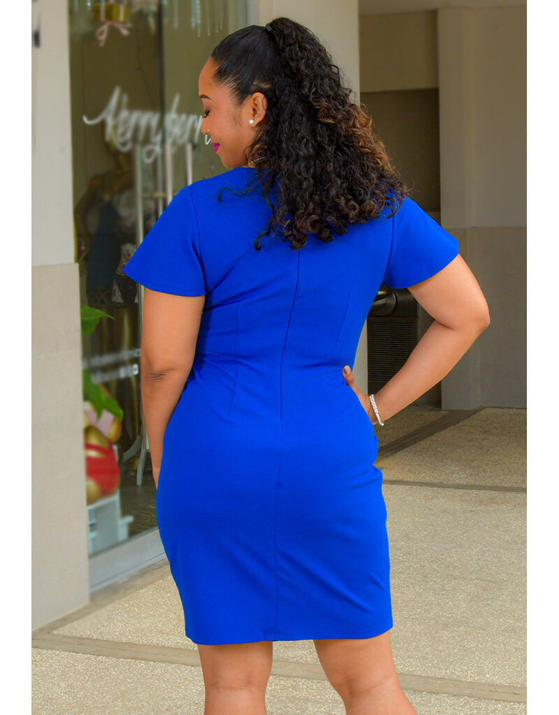 GLAMOUR RICHAN- Solid Lap Top Dress with Short Sleeve