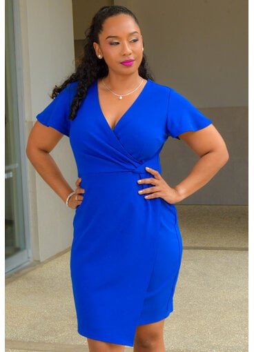 GLAMOUR RICHAN- Solid Lap Top Dress with Short Sleeve