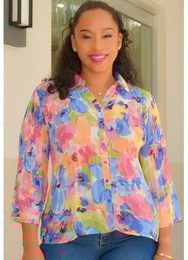 NINETY CLOTHING VANIDA- Crunch Printed Top with Long Sleeves