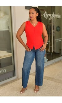 NINETY CLOTHING VENYA- Solid Armhole Button Down Top