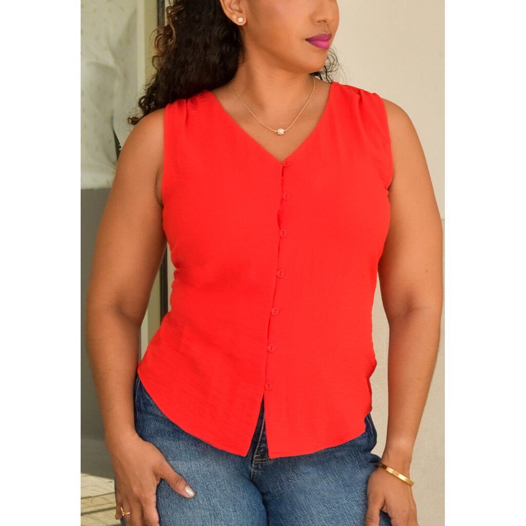 VENYA- Solid Armhole Button Down Top