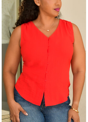 NINETY CLOTHING VENYA- Solid Armhole Button Down Top