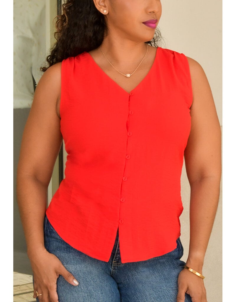 NINETY CLOTHING VENYA- Solid Armhole Button Down Top