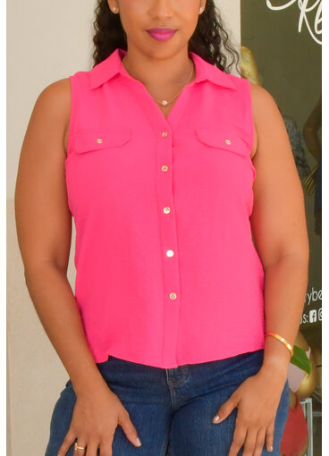 NINETY CLOTHING VYA- Solid Armhole Button Down Top