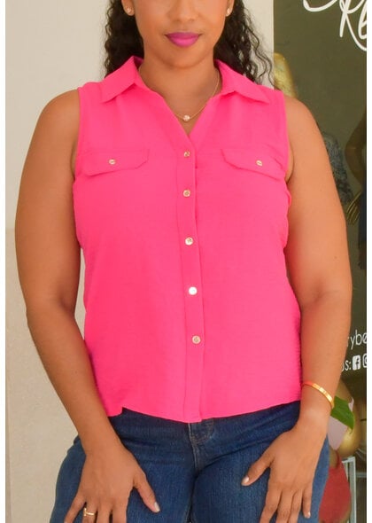 NINETY CLOTHING VYA- Solid Armhole Button Down Top