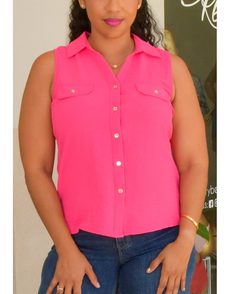 NINETY CLOTHING VYA- Solid Armhole Button Down Top