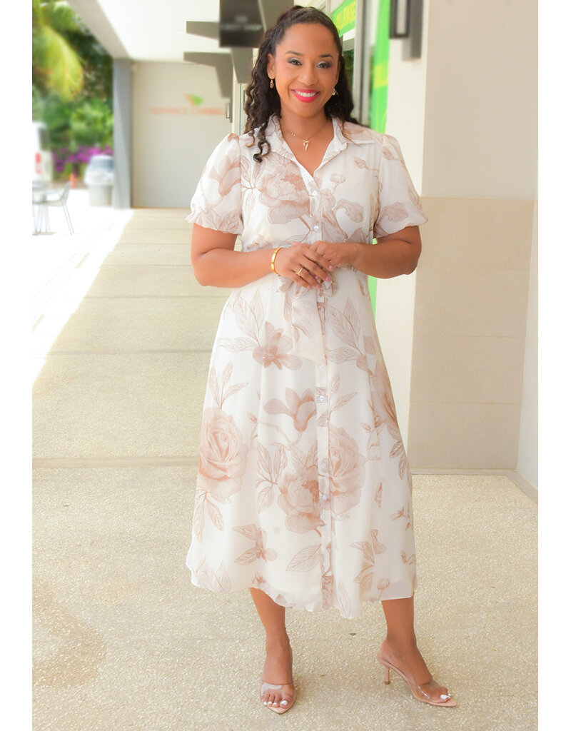 Sandra Darren FIFER- Floral Short Balloon Sleeve Dress