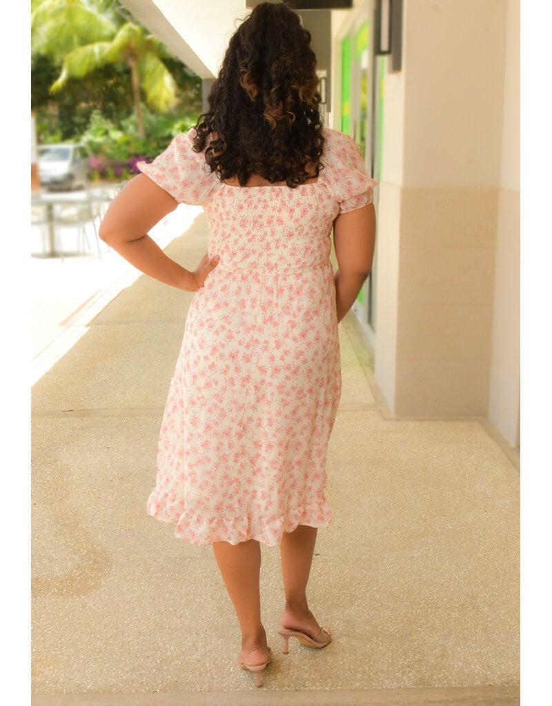 Second Generation GUALI- Floral Short Puff Sleeve Dress with Frill Hem