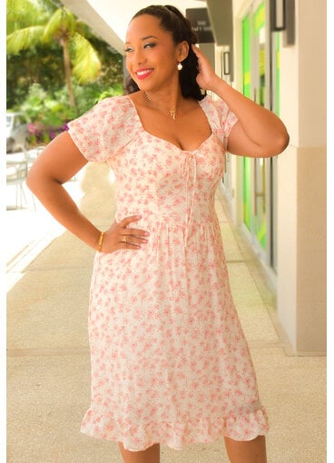 Second Generation GUALI- Floral Short Puff Sleeve Dress with Frill Hem