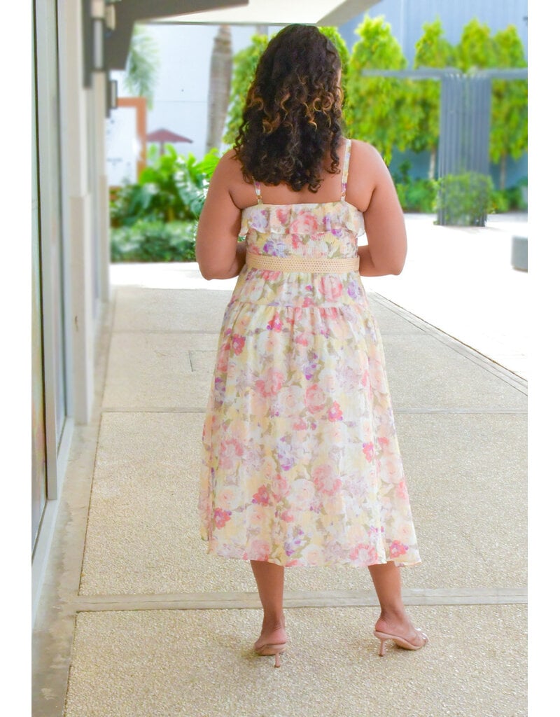 Maison Tara KARMON- Floral Spaghetti Strap Dress with Belt