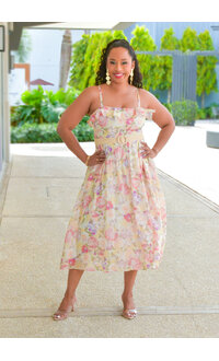 Maison Tara KARMON- Floral Spaghetti Strap Dress with Belt