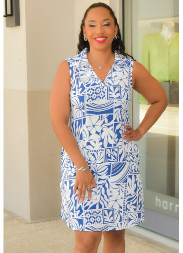 KESTRAL- Armhole Printed Dress with Spilt Neck